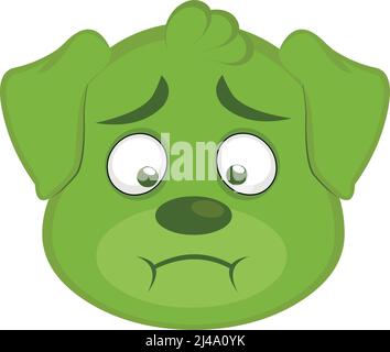 Illustration vectorielle du visage d'un chien de dessin animé vert nauséeux Illustration de Vecteur