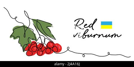 Illustration de vecteur de couleur simple viburnum rouge. Baie ukrainienne. Un dessin d'art continu de viburnum rouge Illustration de Vecteur