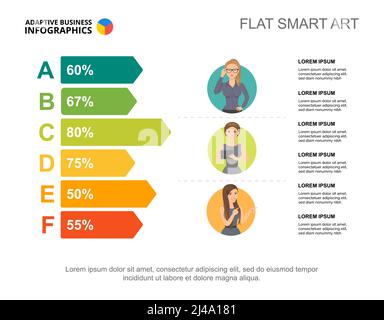 Modèle de graphique de pourcentage de six options pour la présentation. Visualisation des données métier. Concept de création d'entreprise, de planification, d'analyse ou de statistiques pour Illustration de Vecteur