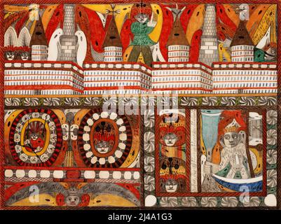 Artiste suisse Adolf Wolfli, Art brut painting - Die furchtbare Riesen=Brunst Deer Riesen=Stadt, Mutter=Kohrn,=Ost=Wa. Banque D'Images