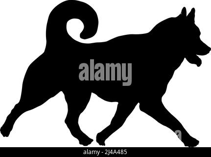 Silhouette de chien noire. Chien Husky siberian en fonctionnement. Animaux de compagnie. Isolé sur un fond blanc. Illustration vectorielle. Illustration de Vecteur