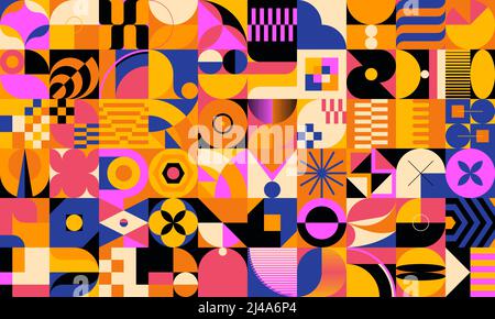 Motif vectoriel Neo-Geo, illustration inspirée par un design abstrait et moderne. Collage géométrique moderne pour affiche, couverture, art, présentation Illustration de Vecteur