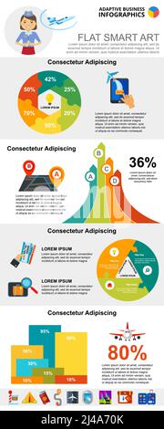 Ensemble de diagrammes infographiques de concept d'analyse ou de transport aérien. Graphiques de pourcentage de l'entreprise pour les modèles de diapositives de présentation. Pour le rapport d'entreprise, adve Illustration de Vecteur