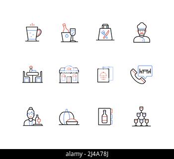 Le menu du restaurant et les boissons sont des icônes de style ligne Illustration de Vecteur