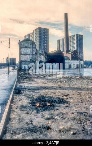1977 image d'archive de redéveloppement partiel de la région de Gorbals à Glasgow. Banque D'Images