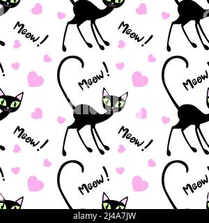 Motif sans couture. Chaton et coeurs. Meow. Vecteur Illustration de Vecteur