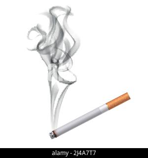 Une cigarette à feu réaliste sur une image papier classique à moitié transparente fumée sombre floue sur illustration vectorielle d'arrière-plan vierge Illustration de Vecteur