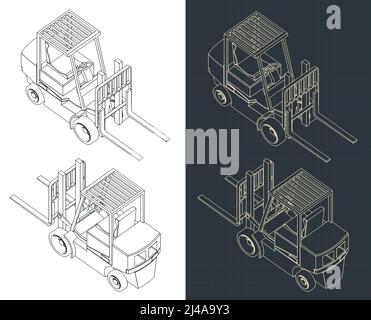 Illustration vectorielle stylisée de modèles isométriques de chariot élévateur Illustration de Vecteur