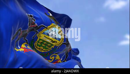 Le drapeau américain de la Pennsylvanie agitant sous le vent. La Pennsylvanie est un État américain qui couvre les régions du Moyen-Atlantique, du Nord-est et des Appalaches de Banque D'Images
