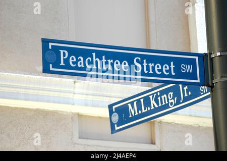 Coin de Peachtree et Martin Luther King au centre-ville d'Atlanta Banque D'Images