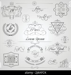 Éléments de design calligraphique et classique vignette fleurissent ornement ensemble isolé illustration vectorielle Illustration de Vecteur