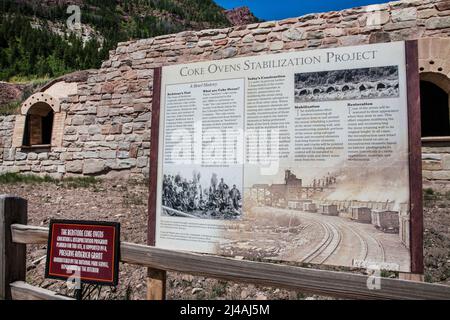 Panneau historique des fours à coke, Redstone, Colorado, États-Unis, US Co Banque D'Images