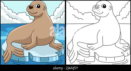 Illustration de couleur de page d'animal de Lion de mer Illustration de Vecteur