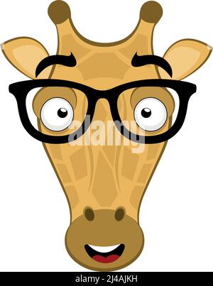 Illustration vectorielle du visage d'une girafe de dessin animé avec une expression gaie et des verres de nerd Illustration de Vecteur