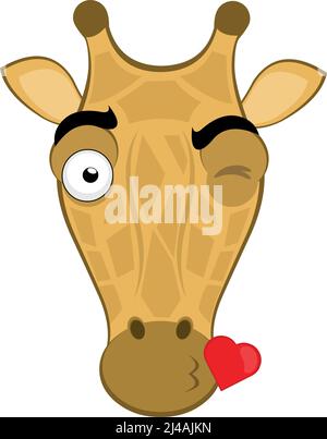 Illustration vectorielle du visage d'une girafe de dessin animé donnant un baiser en forme de cœur Illustration de Vecteur