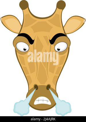 Illustration vectorielle du visage d'une girafe de dessin animé avec une expression en colère et fumante Illustration de Vecteur