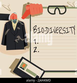 Affiche textuelle montrant Bio Diversity. Concept Internet variété de vie organismes faune marine écosystème Habitat mains tenue uniforme montrer nouveau ouvert Banque D'Images