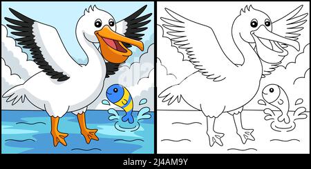 Pelican Animal coloriage page Illustration colorée Illustration de Vecteur