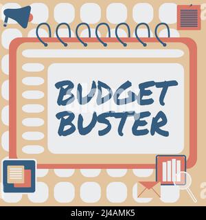 Texte montrant inspiration Budget Buster. Concept d'affaires Carefree dépenses achats inutiles dépenses excessives Blank Open Spiral Notebook avec Banque D'Images