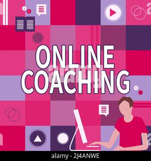 Signature manuscrite en ligne Coaching. Aperçu des affaires apprendre en ligne et sur Internet avec l'aide d'un coach homme d'affaires pensée novatrice Banque D'Images