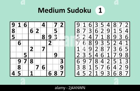 Jeu de Sudoku avec réponses. Complexité moyenne. Vecteur simple Illustration de Vecteur