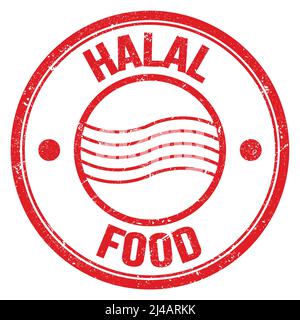 Texte DE NOURRITURE HALAL écrit sur le timbre-poste rond rouge Banque D'Images