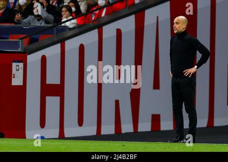 MADRID, ESPAGNE - AVRIL 13 : entraîneur-chef PEP Guardiola de Manchester City pendant le quart-finale de la Ligue des champions de l'UEFA, deuxième match entre Atlético Madrid et Manchester City à Wanda Metropolitano le 13 avril 2022 à Madrid, Espagne (photo de DAX Images/Orange Pictures) crédit : Orange pics BV/Alay Live News Banque D'Images