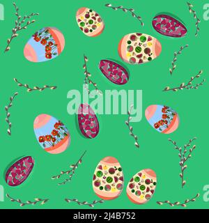 Motif de fête de Pâques avec un ensemble d'œufs décorés Illustration de Vecteur