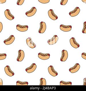 Illustration vectorielle dessinée à la main d'un motif hot dog de style dessin animé. Illustration de Vecteur