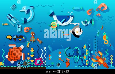 Tropic lagon sous-marin concept de vie du monde avec la mer exotique lumineuse illustration du vecteur de poissons Illustration de Vecteur