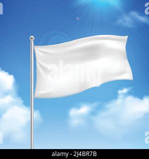 Drapeau blanc dans le vent contre le ciel bleu avec illustration vectorielle abstraite de la bannière d'arrière-plan des nuages blancs Illustration de Vecteur