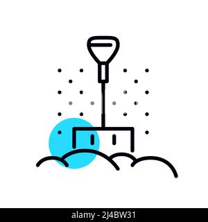 Pelle dans un déneigement. Déneigement par temps hivernal. Pixel Perfect, icône géométrique de contour modifiable Illustration de Vecteur