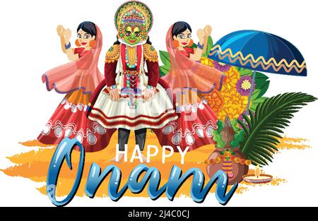 Illustration de l'affiche du festival de récolte hindou d'Onam Illustration de Vecteur