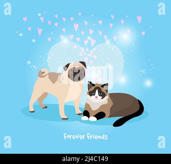 Illustration vectorielle chat et chien Forever Friends Illustration de Vecteur