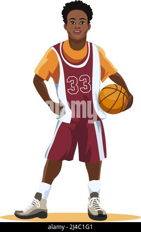 Joueur de basket-ball en uniforme avec balle à la main isolée sur blanc. Illustration vectorielle Illustration de Vecteur