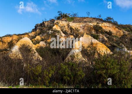 Les Pinnacles sont des dunes de sable colorées sur la côte est, le long de Seventy Five Mile Beach sur Fraser Island, Queensland, Australie Banque D'Images