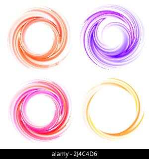 Jeu de rechutes de tourbillons vectorielles. Spirale de couleur, boucle d'effet, brillant et brillant, tourbillon et illustration de mouvement Illustration de Vecteur