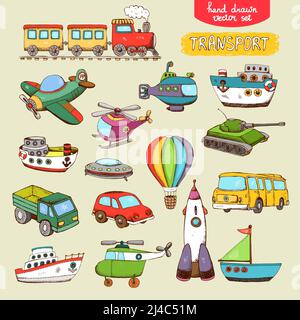 jouets de transport vectoriel: train avion bateau Illustration de Vecteur