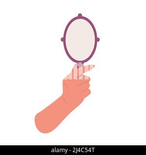 Main tenant un miroir ovale.Illustration d'une caricature plate Illustration de Vecteur