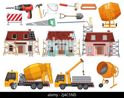 Illustration de l'ensemble des objets du chantier de construction Banque D'Images