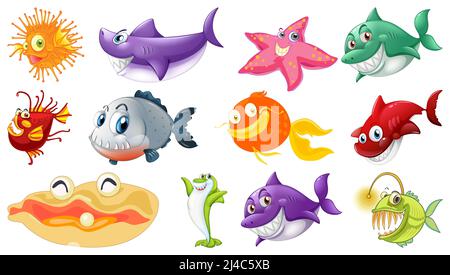 Illustration de la collection de dessins animés Sea Animals Banque D'Images