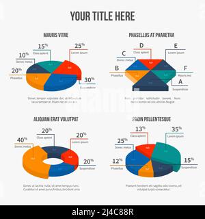 Graphiques à secteurs vectoriels dans un style 3D moderne. Présentation infographique, graphique financier, chiffres d'intérêt Illustration de Vecteur