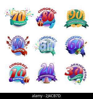 Ensemble d'emblèmes d'anniversaire avec badges de célébration d'anniversaire illustration vectorielle isolée Illustration de Vecteur