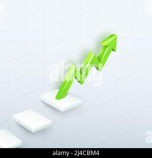 graphique à flèche verte vectorielle 3d avec des pas vers le haut sur le blanc arrière-plan Illustration de Vecteur