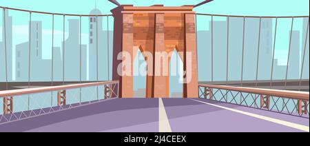 Arc de brique de l'illustration vectorielle du pont de la ville. Route de la ville avec rambarde et arche. Concept de pont Illustration de Vecteur