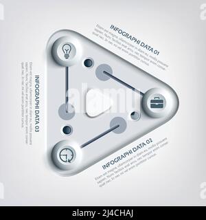 Modèle d'infographie abstrait avec curseurs de commutation de panneau triangulaire, trois options et illustration vectorielle des icônes d'entreprise Illustration de Vecteur