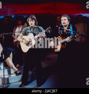 Disco, ZDF Musikssendung, Deutschland, 1979, Auftritt als Tame & Maffay, Duett mit Peter Maffay und Johnny Tame mit dem Song: Making IT Better. Discothèque, émission de musique TV, Allemagne, 1979, tame et Maffay, Performance comme duo: Peter Maffay et Johnny tame avec la chanson: Making IT Better. Banque D'Images