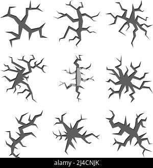 Ensemble de vecteurs de trous et de fissures de dessin animé. Surface de tremblement de terre, fond de danger, fractionnement et illustration de catastrophe Illustration de Vecteur