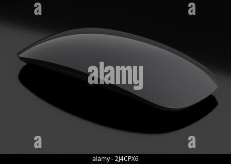 Souris d'ordinateur noir réaliste avec contact isolé sur fond noir. Rendu 3D du trackpad sans fil pour ordinateur portable pour le bureau à domicile et l'espace de travail Banque D'Images