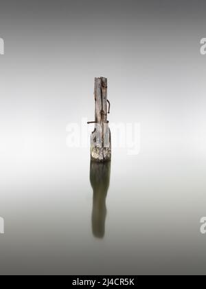 Pieu en bois sur le Grand Jasmund Bodden, île de Ruegen, côte de la mer Baltique, Mecklembourg-Poméranie occidentale, Allemagne Banque D'Images